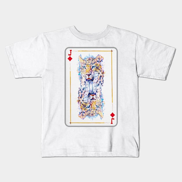 Leopard Head Jack of Diamonds Playing Card Kids T-Shirt by Marian Voicu